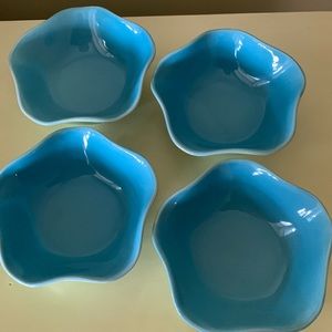 Vtg. Trisa Stoneware Waffle Sundae/Fruit Bowls~Set of 4 Multicolor Blue & Green